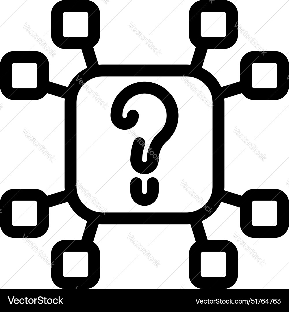 Central question mark connecting multiple data Central question mark connecting multiple data vector image