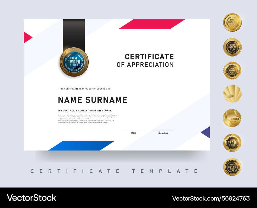 Clean and modern certificate template with red vector image