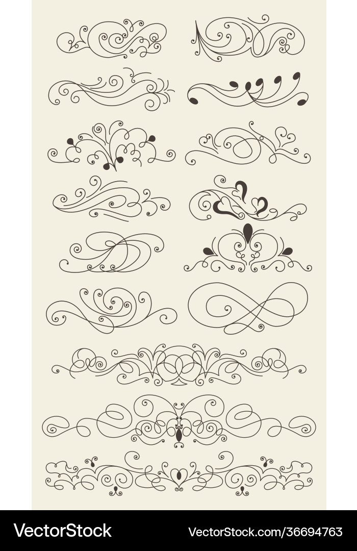 Flourish calligraphic design elements set page vector image