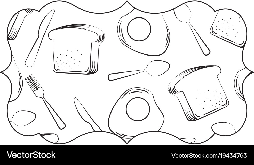 Frame with eggs and cutlery pattern background Vector Image