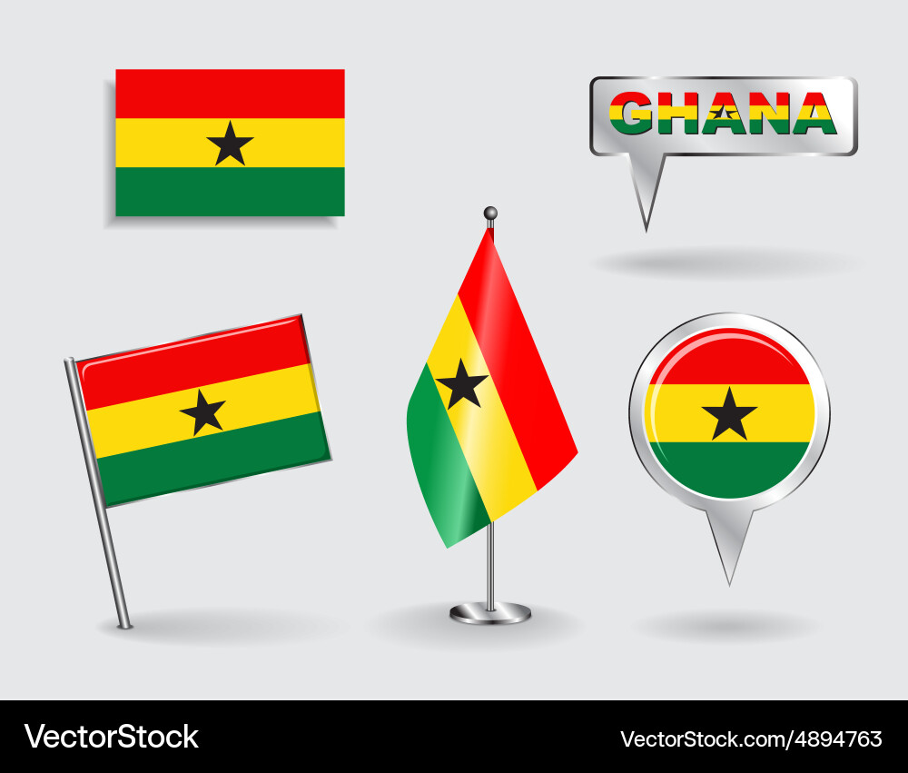 Ghanaian Pin & Map Pointer Flags Vector Image