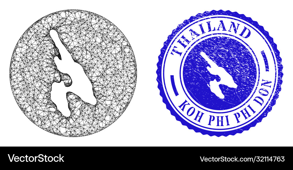 Mesh 2d inverted koh phi don map and distress Vector Image