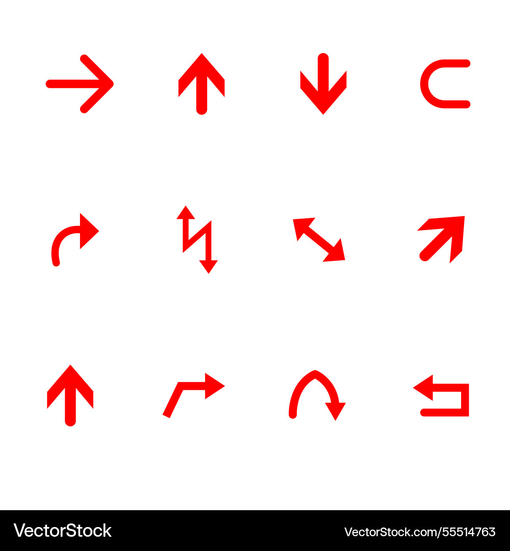 Red arrow icon set for direction navigation Red arrow icon set for direction navigation Vector Image