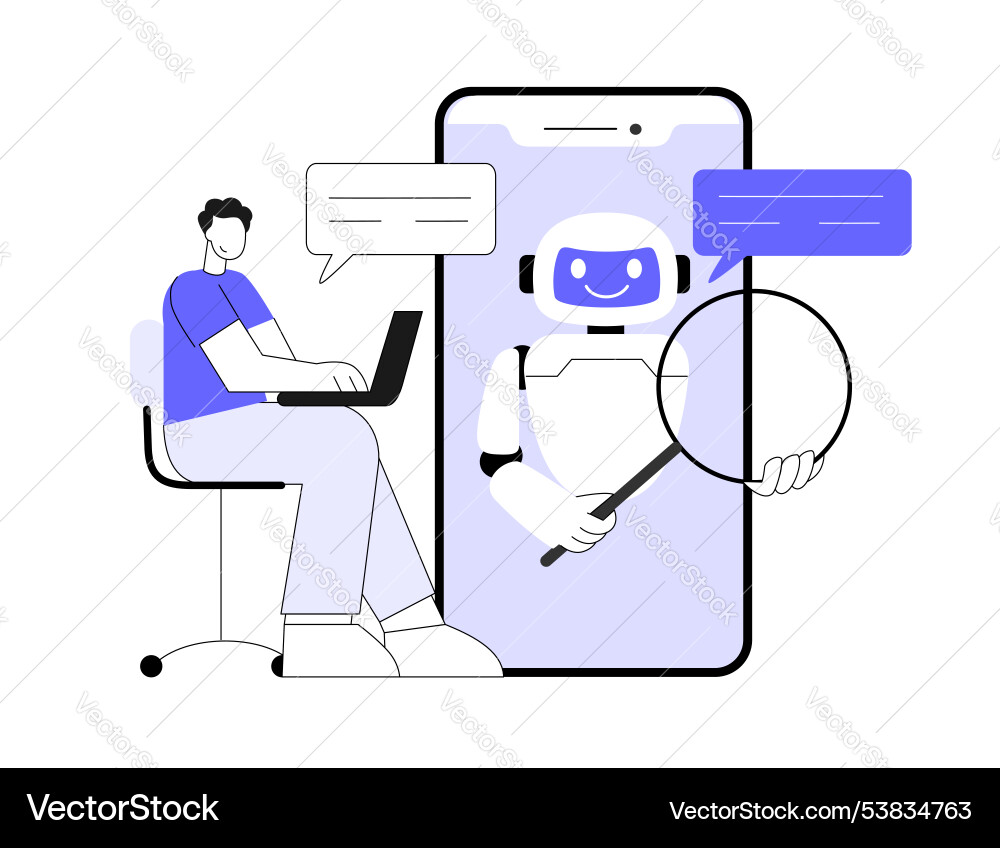 Robot help man in work bot on smartphone Robot help man in work bot on smartphone vector image