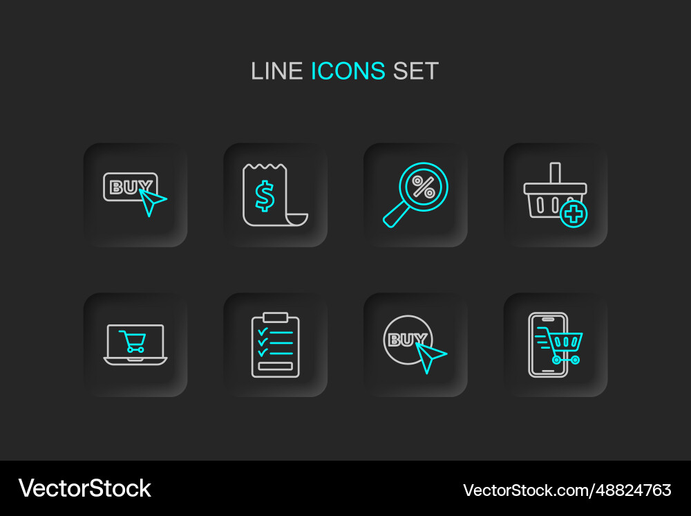Set line mobile with shopping cart buy button Set line mobile with shopping cart buy button vector image