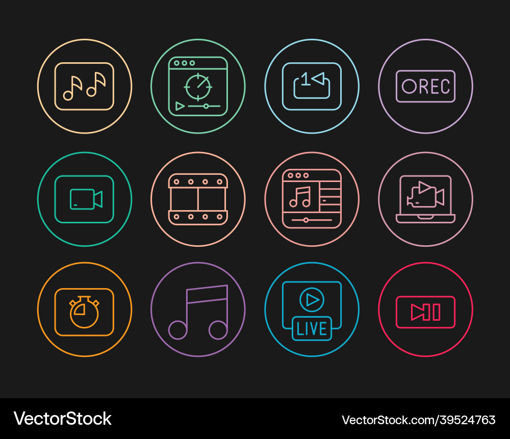 Set line pause button online play video repeat Set line pause button online play video repeat vector image