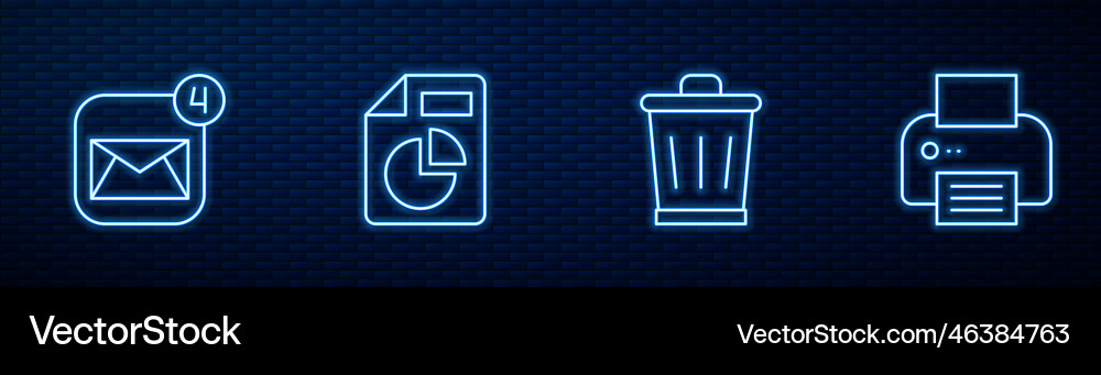 Set line trash can envelope document with graph Set line trash can envelope document with graph vector image