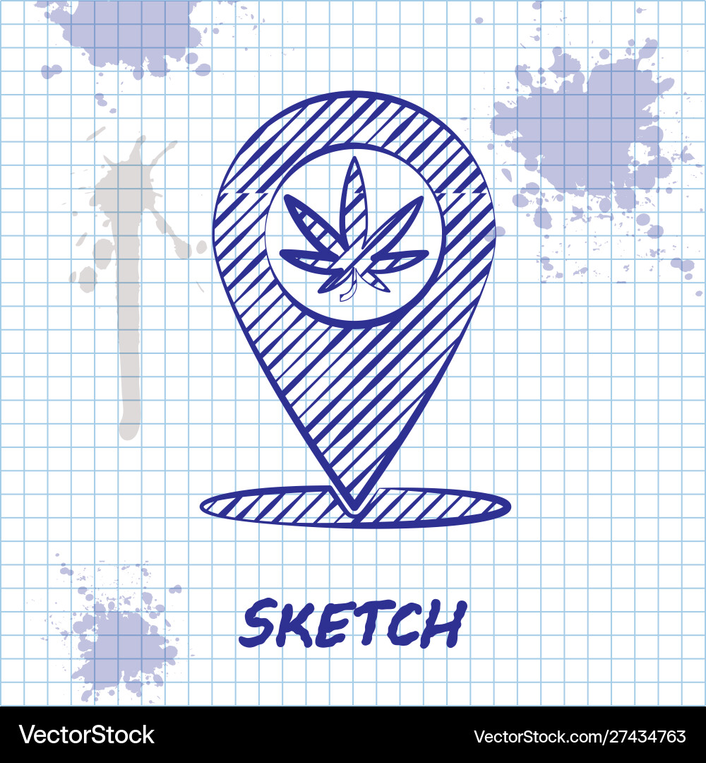 Sketch line map pointer and marijuana or cannabis Sketch line map pointer and marijuana or cannabis Vector Image