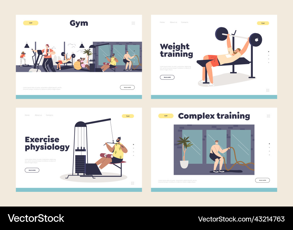 Training and exercises landing pages with people Vector Image