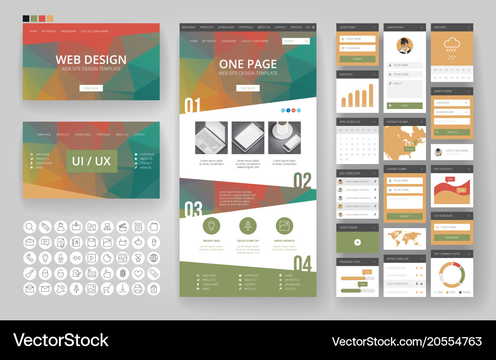 Website design template and interface elements vector image