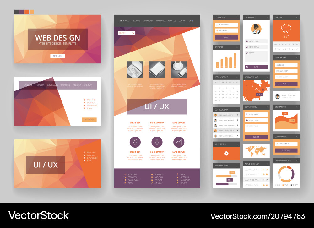 Website design template and interface elements Vector Image