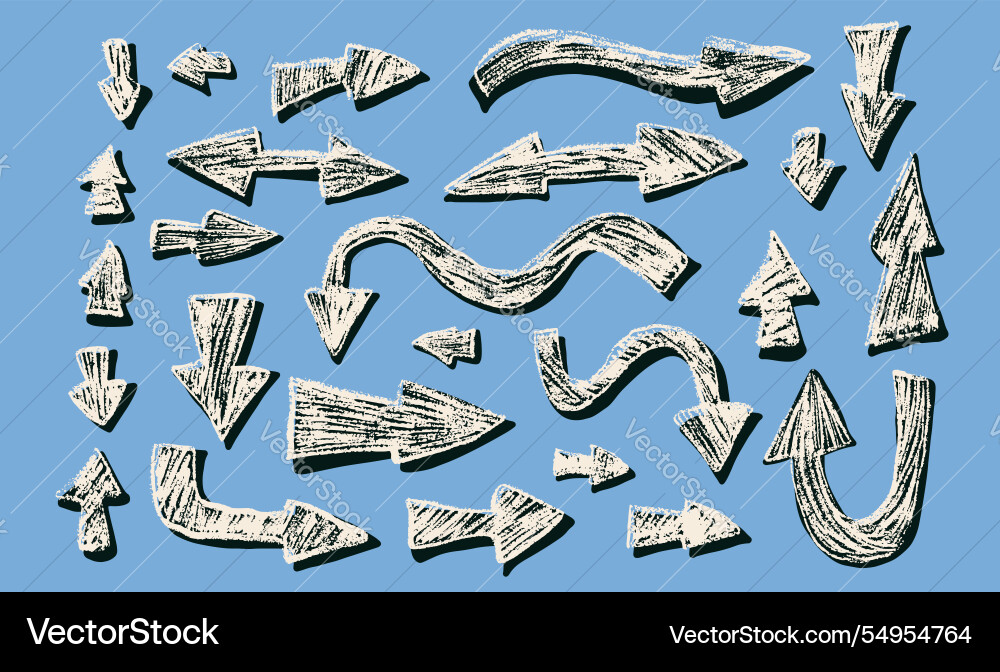 Arrows set crayon drawing pointers marks Arrows set crayon drawing pointers marks Vector Image
