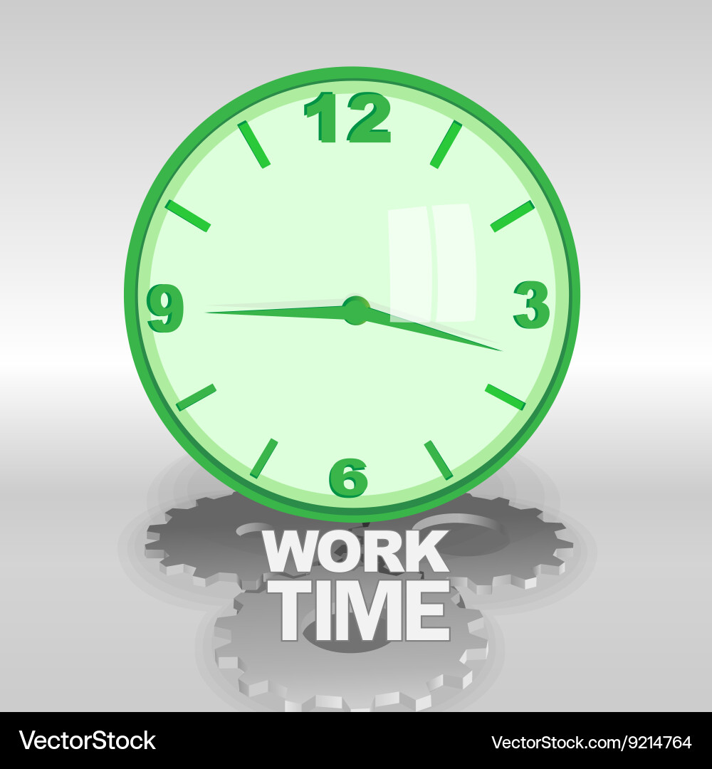 Big green 3d clock with work time text vector image