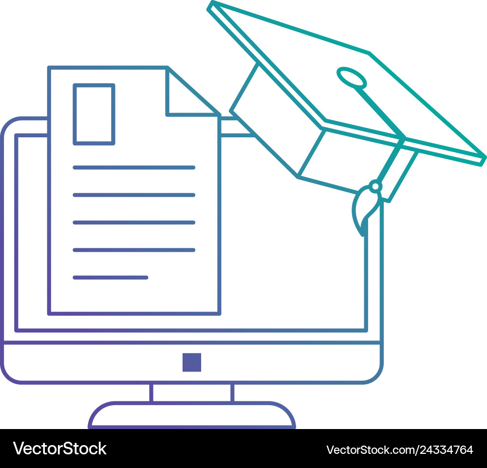 Document with computer and hat graduation Vector Image