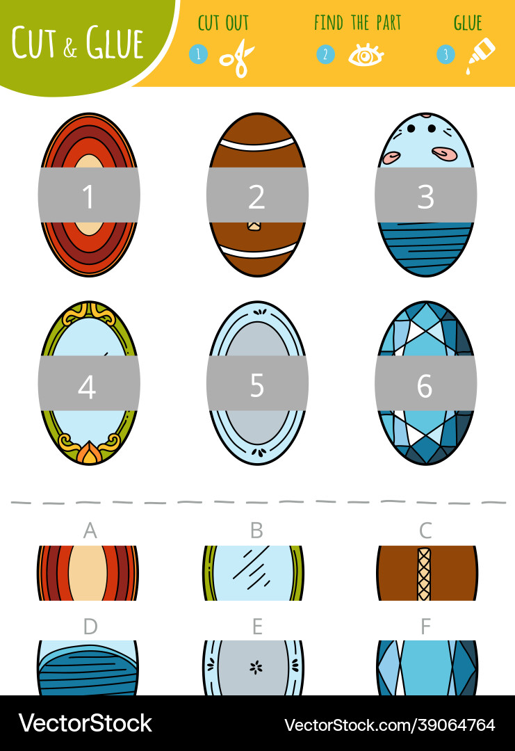 Find the right part cut and glue game Find the right part cut and glue game vector image