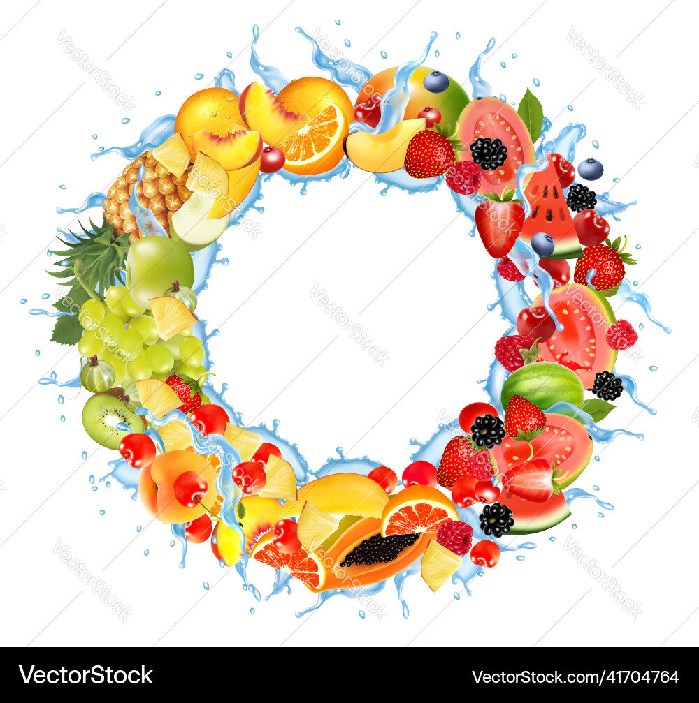 Fruit in water splash frame strawberry Fruit in water splash frame strawberry vector image