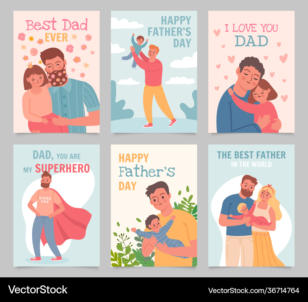 Glückliche Vatertag Geschenkkarten mit Vätern und Kindern Glückliche Vatertag Geschenkkarten mit Vätern und Kindern vektorbild