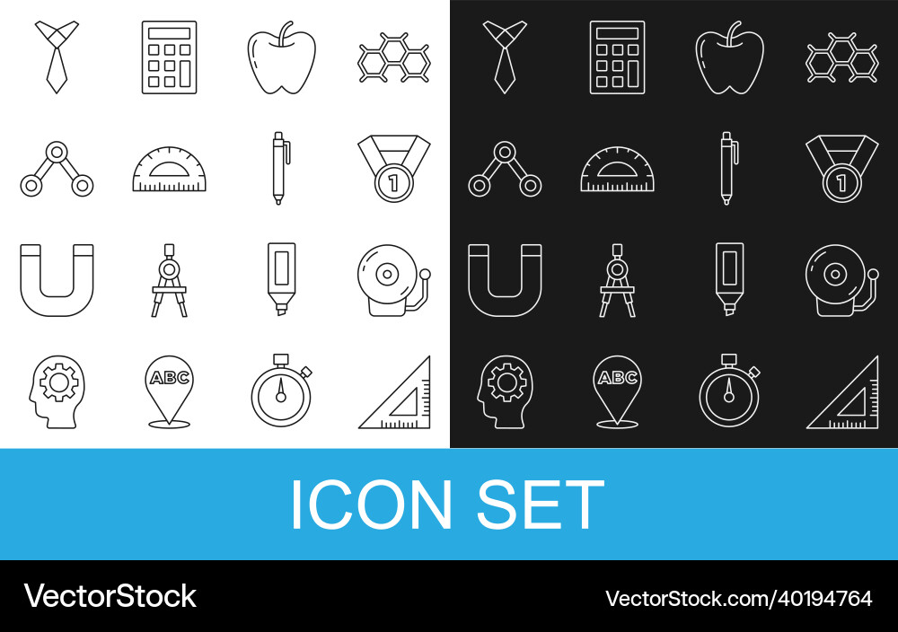 Set line triangular ruler ringing alarm bell Set line triangular ruler ringing alarm bell vector image