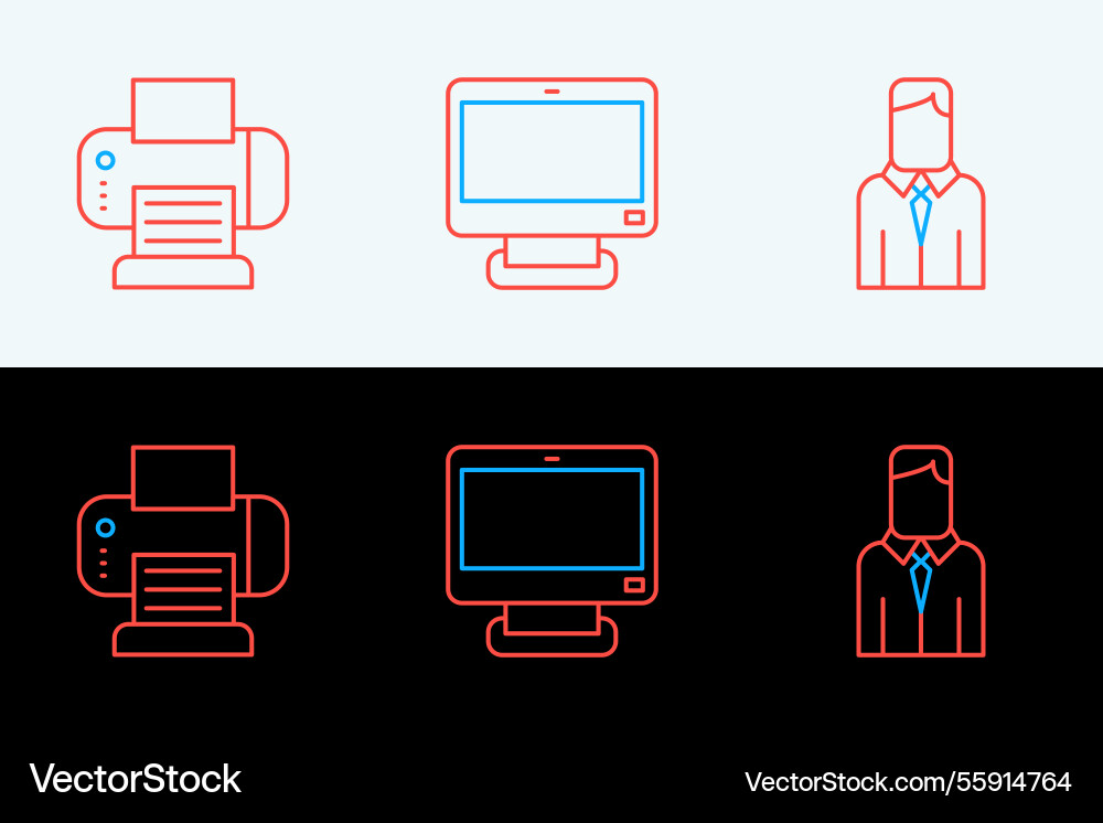 Set line worker printer and computer monitor icon Set line worker printer and computer monitor icon vector image