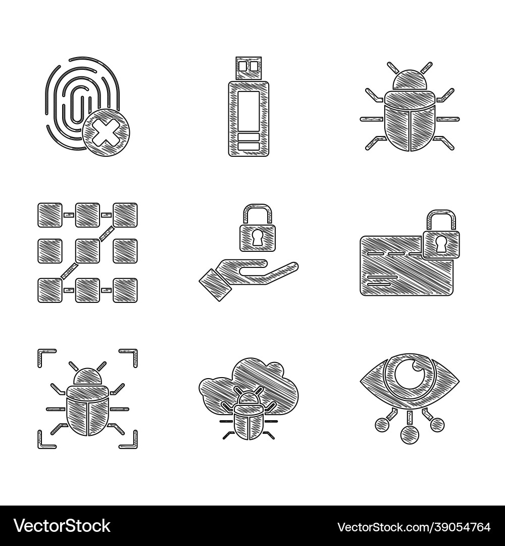 Set lock in hand system bug on cloud eye scan Set lock in hand system bug on cloud eye scan vector image