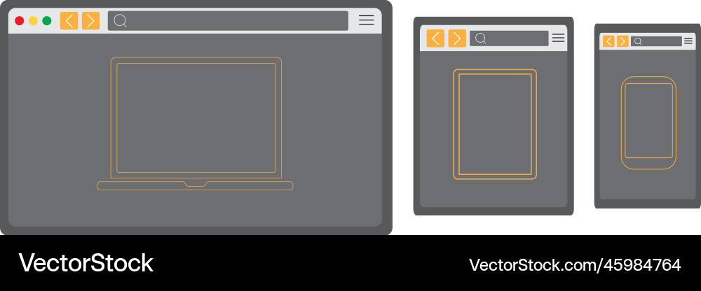 Set of flat empty browser windows for various devi Set of flat empty browser windows for various devi vector image