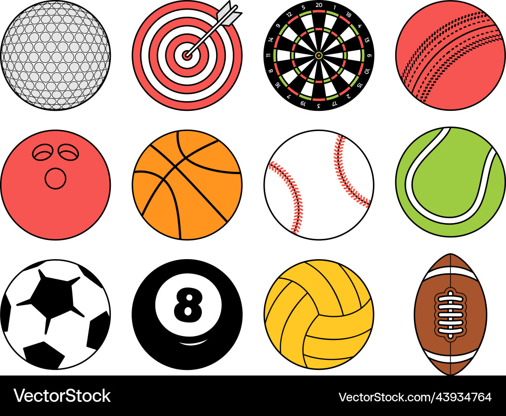 Sportkugeln Ausrüstung Set Linie Stil flach Sportkugeln Ausrüstung Set Linie Stil flach vektorbild