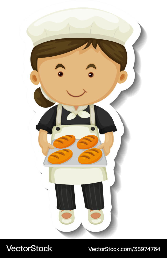 Sticker template with a baker girl holds baked Sticker template with a baker girl holds baked vector image