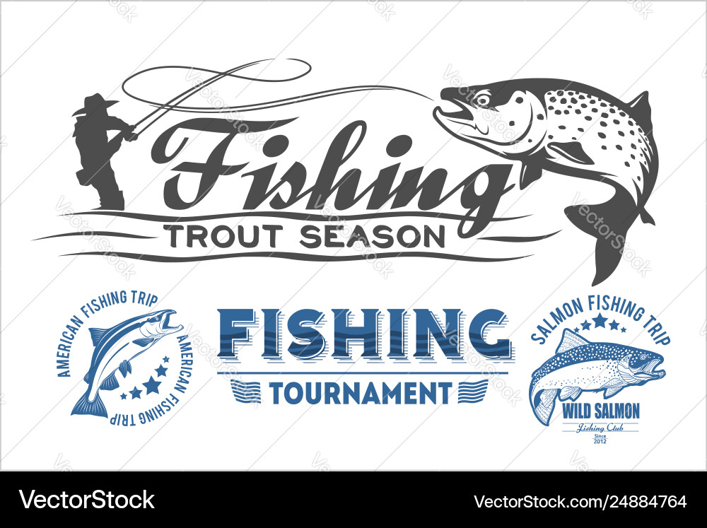 Vintage Trout Fishing Labels & Emblems Vector Image