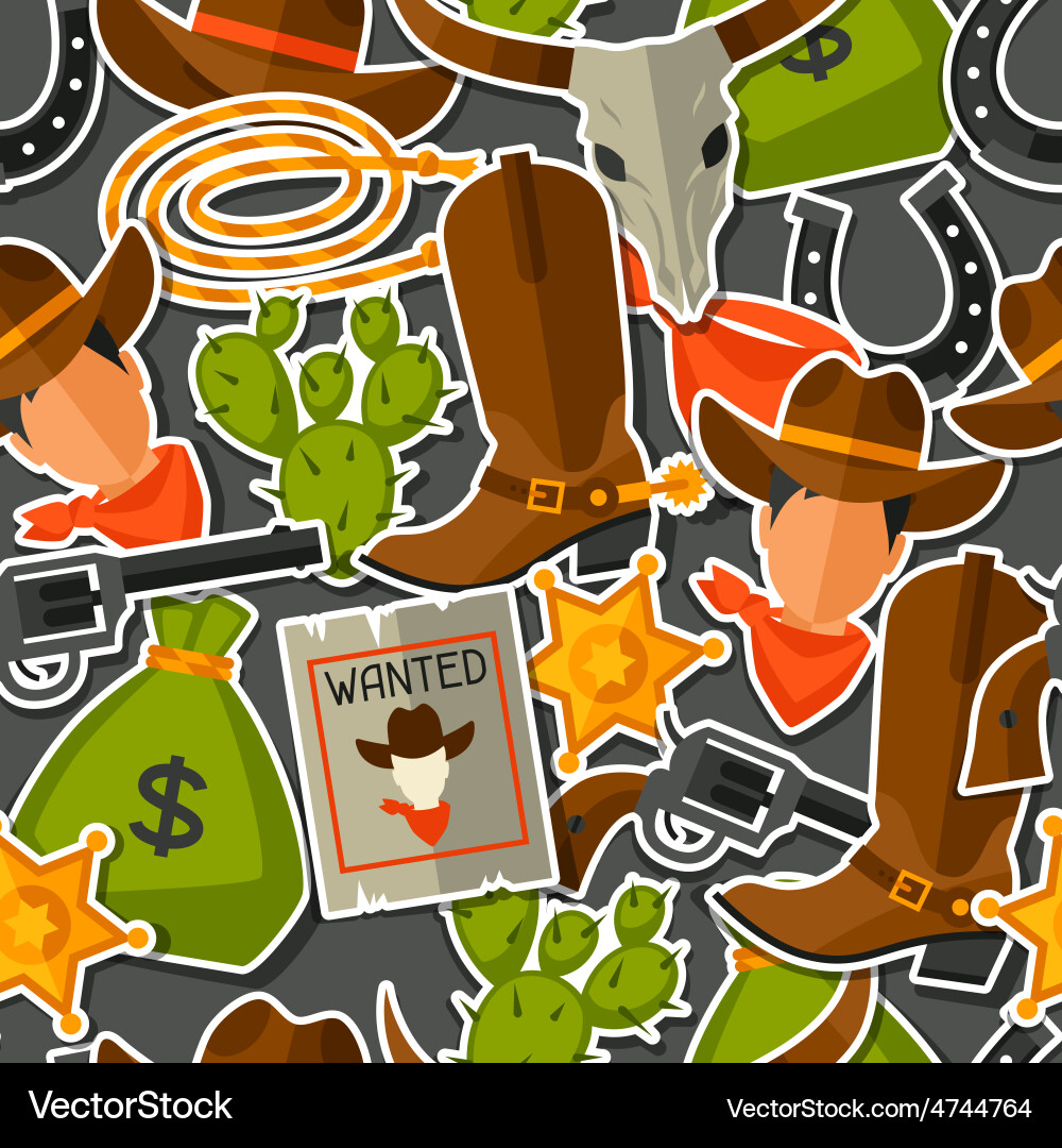 Wild west seamless pattern with cowboy objects vector image