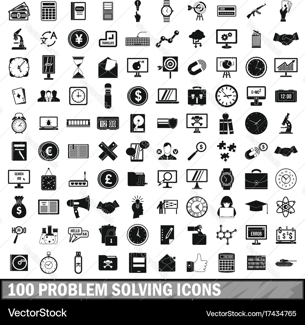 100 problem solving icons set simple style vector image