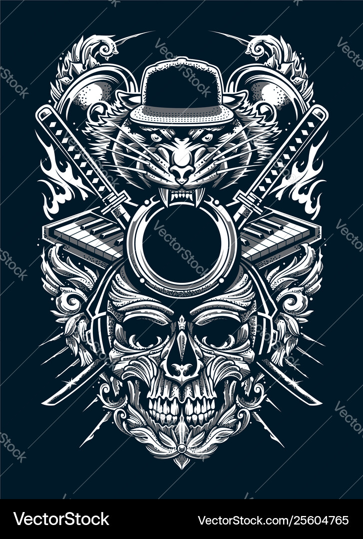 Electronic Music & Tiger Print Vector Image