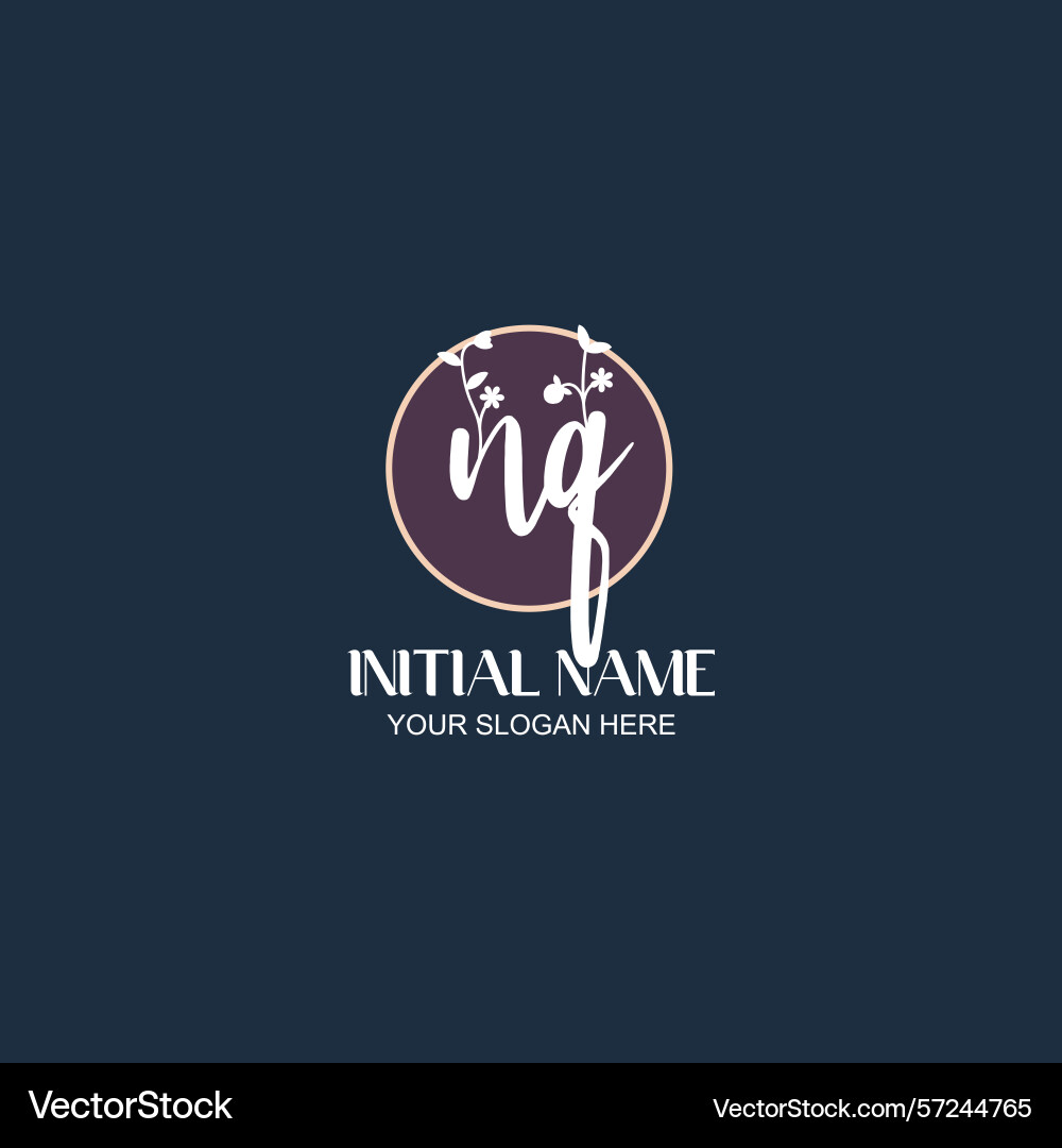 Elegant nq initial logo design with botanical Vector Image