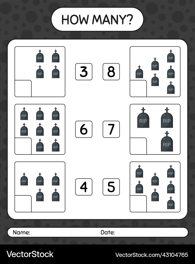 How many counting game with tombstone worksheet How many counting game with tombstone worksheet vector image