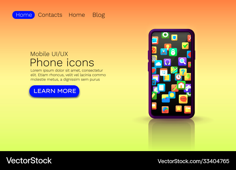 Phone icons application device screen web site Phone icons application device screen web site Vector Image