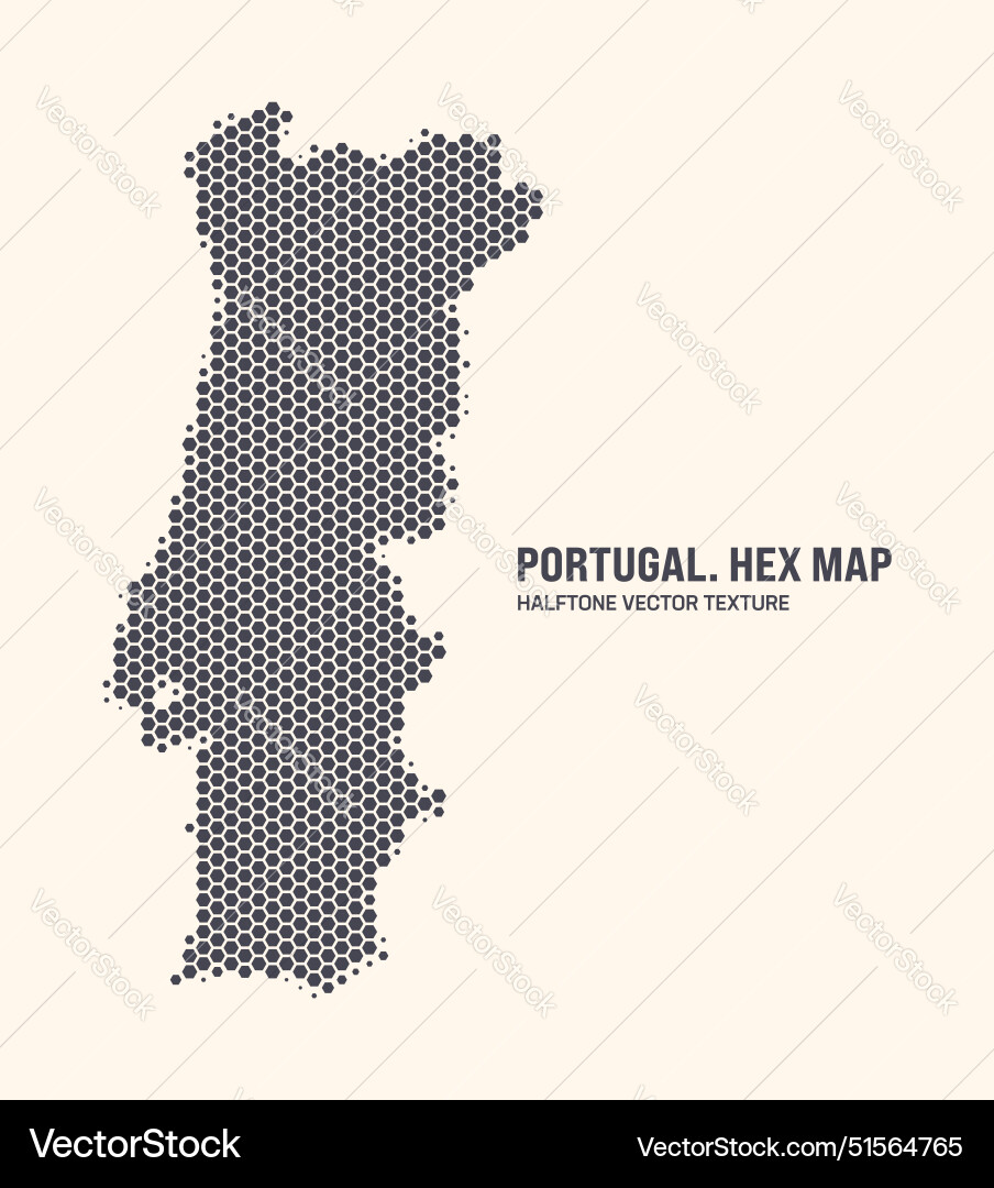 Portugal map hexagonal half tone pattern isolated Portugal map hexagonal half tone pattern isolated vector image
