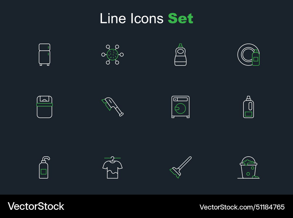 Set line bucket with foam and bubbles mop drying Set line bucket with foam and bubbles mop drying Vector Image