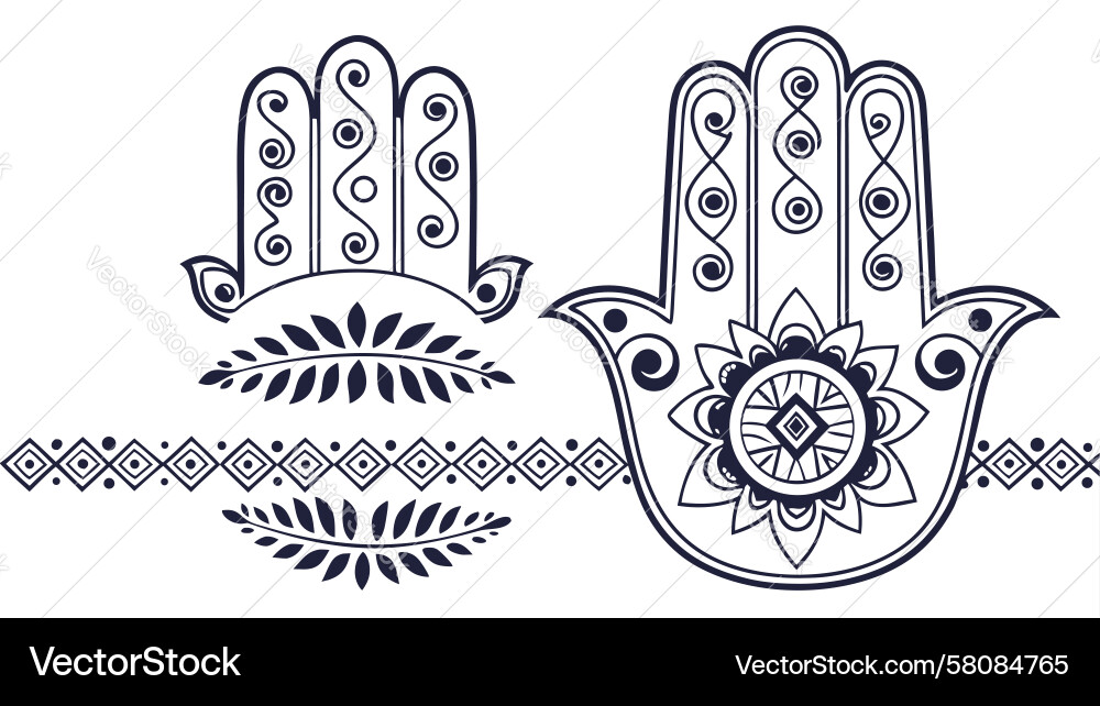 Three Hamsa Hands with Intricate Patterns Vector Image