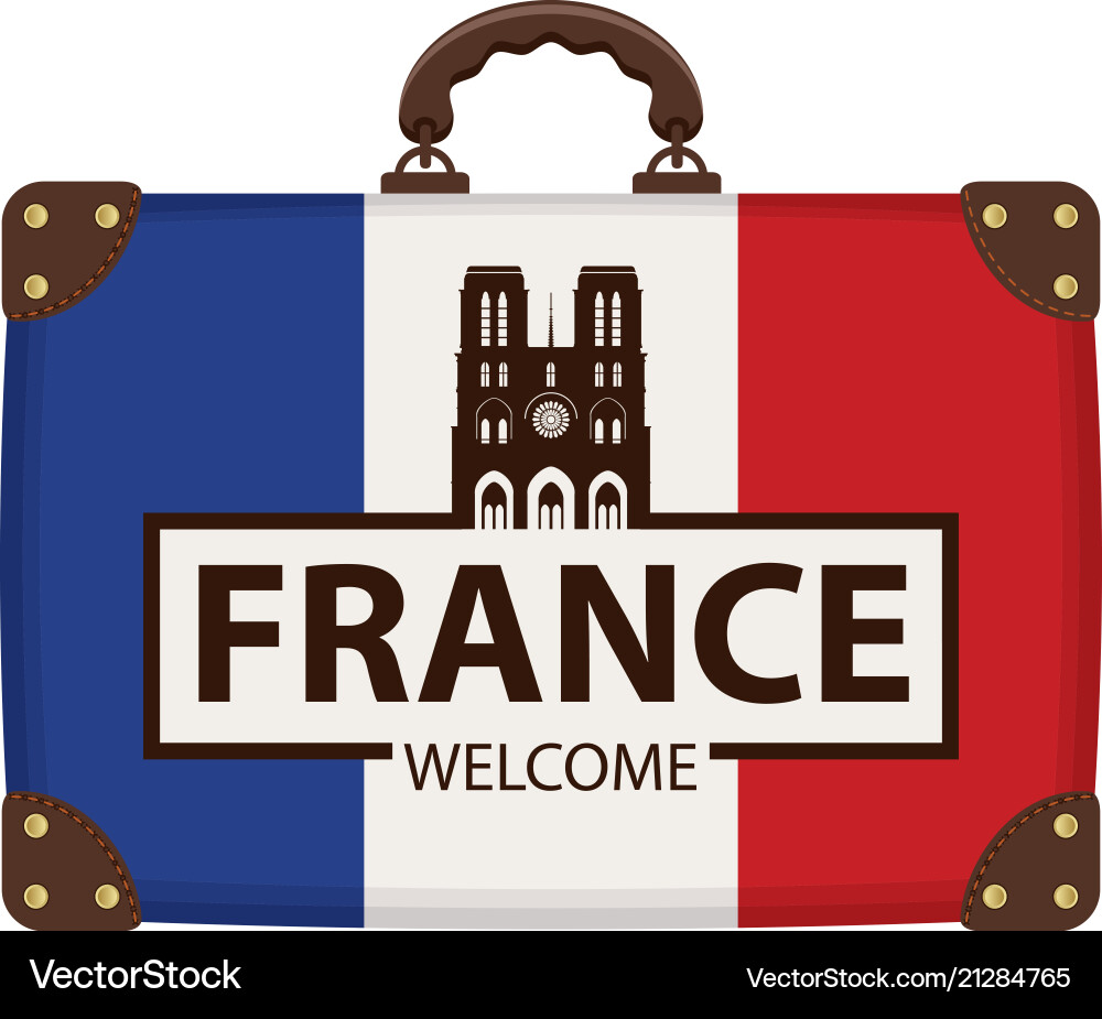 Travel suitcase with french flag and notre dame Travel suitcase with french flag and notre dame vector image