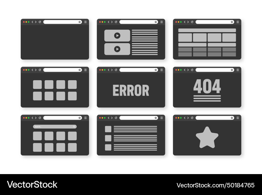 Web browser window pages layout with toolbar Web browser window pages layout with toolbar vector image