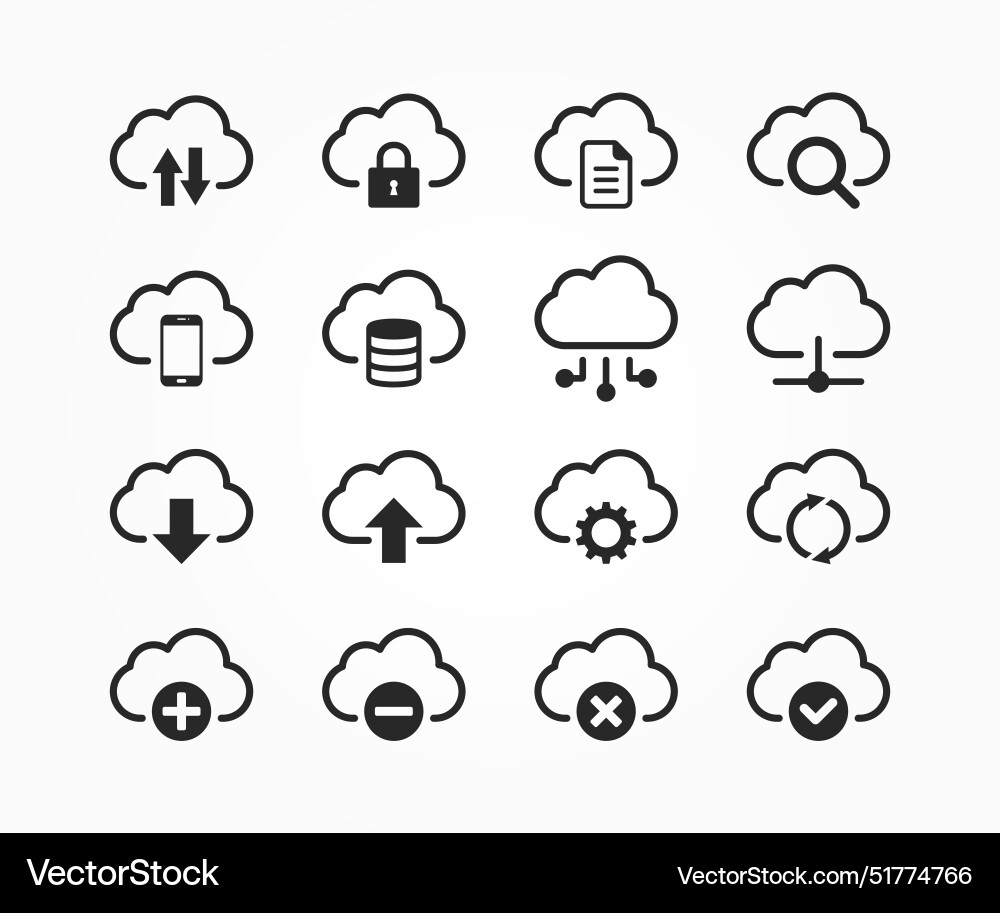 Computer cloud icon set and cloud hosting icon Computer cloud icon set and cloud hosting icon vector image