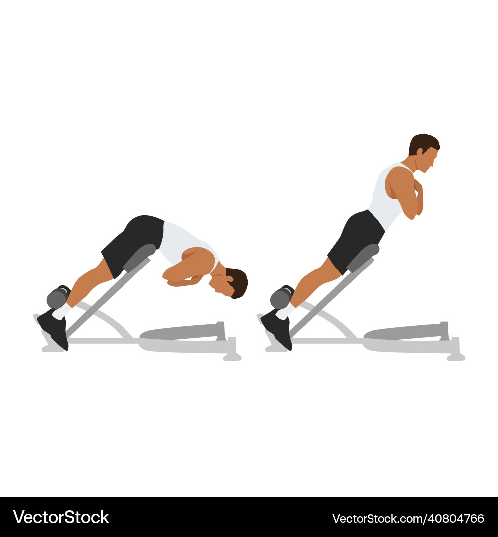 Man doing back extensionshyperextensions exercise Man doing back extensionshyperextensions exercise vector image