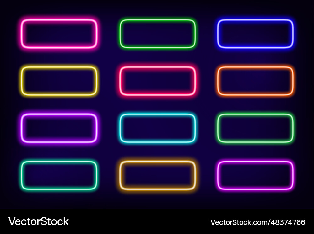 Neon frame rectangle set glowing colorful Neon frame rectangle set glowing colorful vector image