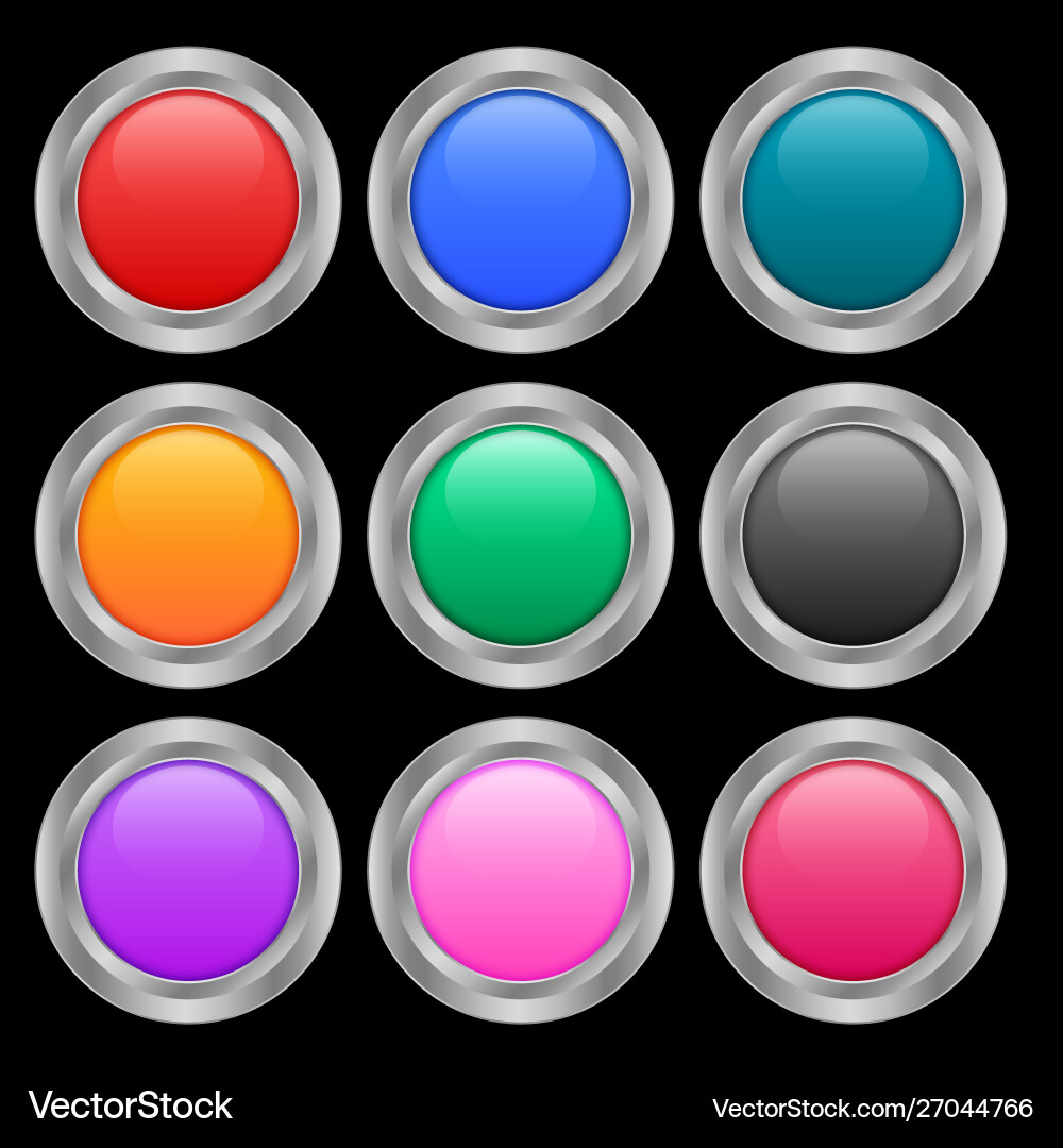 Nine round shiny buttons in different colors vector image