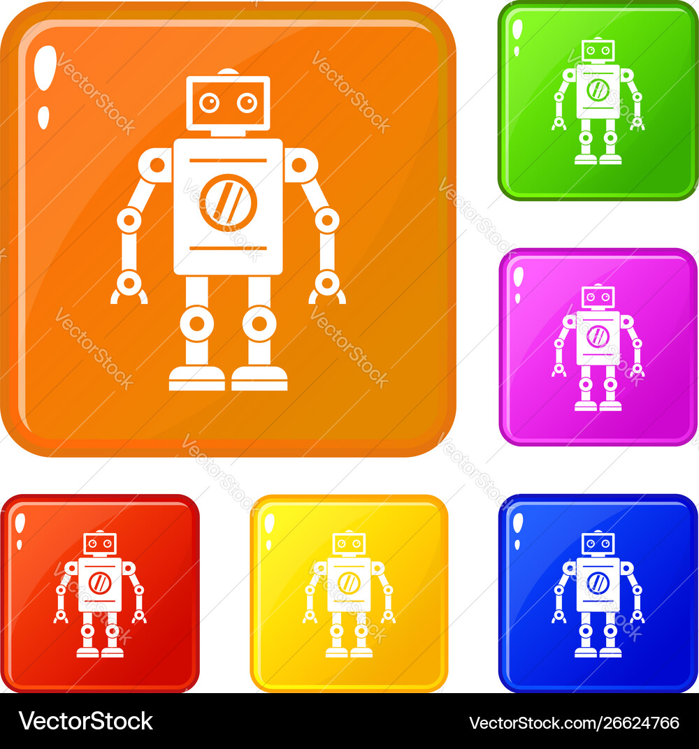 Retro robot icons set color Retro robot icons set color vector image