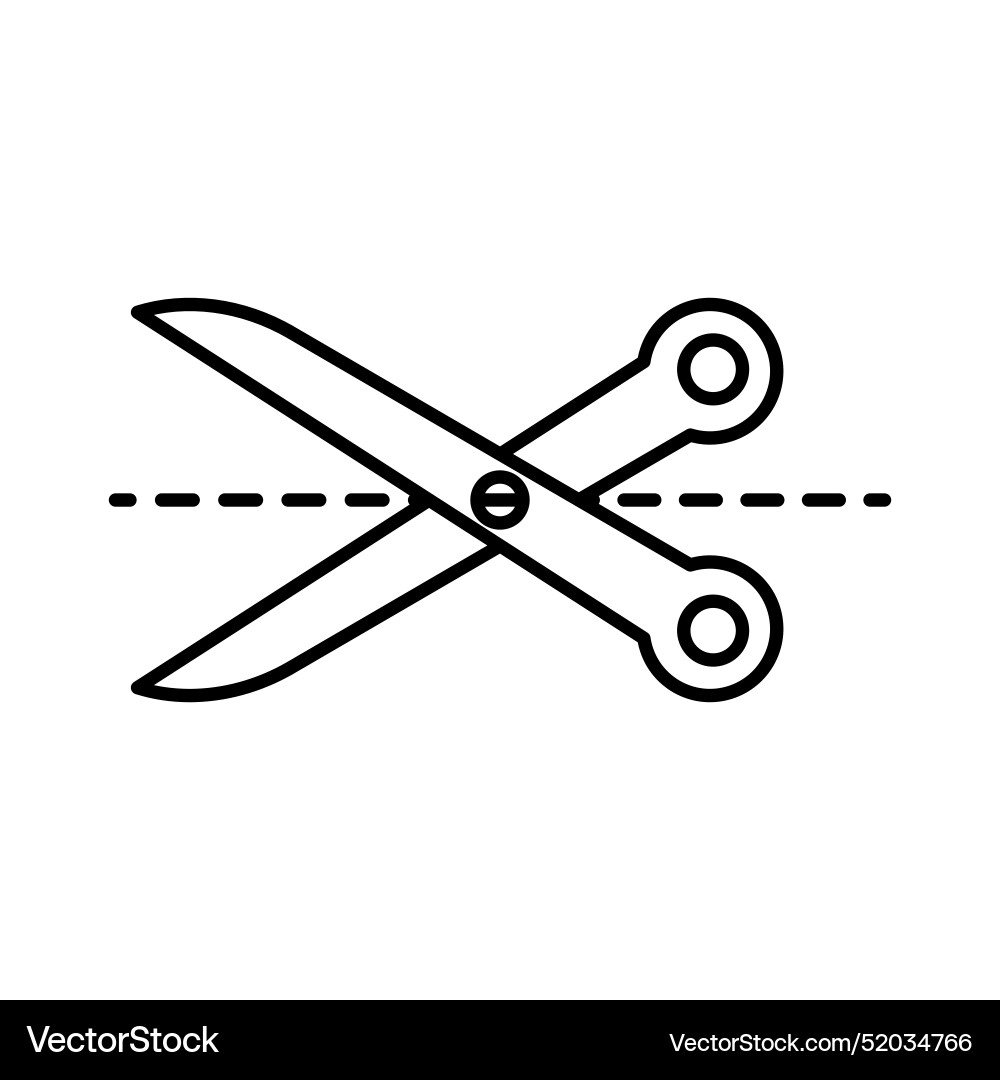 Scissors with cut lines linear logo mark in black Scissors with cut lines linear logo mark in black Vector Image