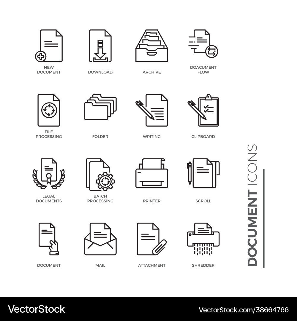 Simple set document related line icons Vector Image