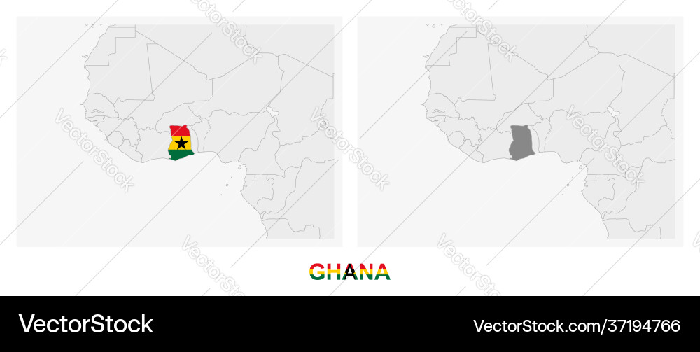 Two versions map ghana with flag vector image