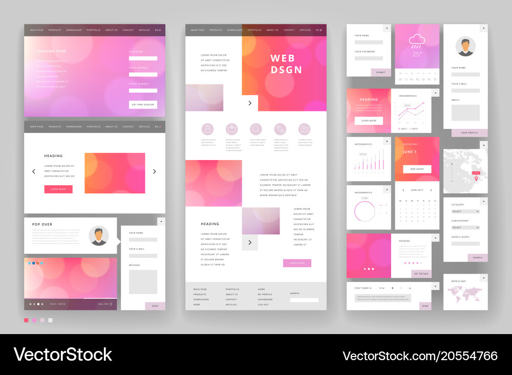 Website template design with interface elements Vector Image