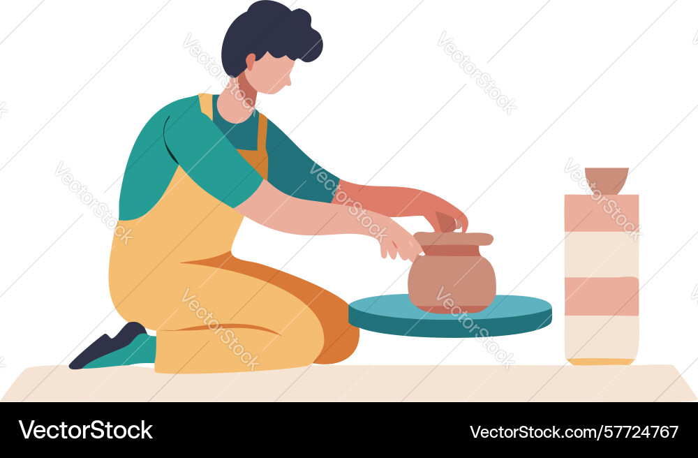 Artisan creating pottery with tools and clay vector image
