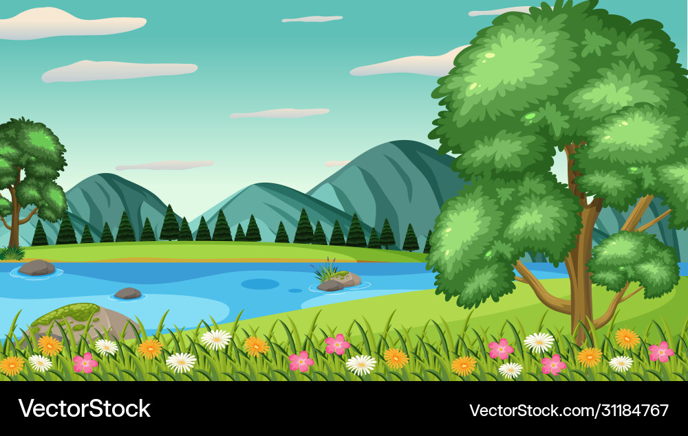 Background scene with many trees in park Background scene with many trees in park vector image